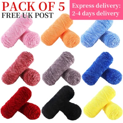 5 x 100g Skein Shiny Chunky Chenille Yarn Crochet Soft Baby Velvet Knitting Wool