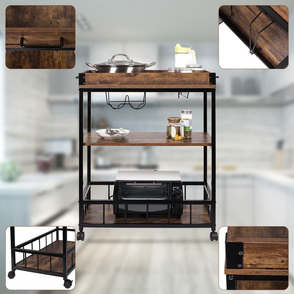 Flyelf Servierwagen Edelstahl | 61x36x75cm Küchenwagen Mit 3 Ebenen - Bis 75kg Belastbar