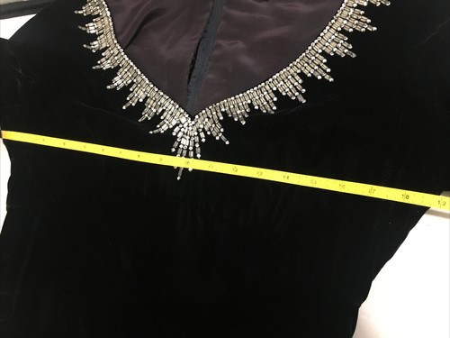 VTG Victoria Royal LTD Black Velvet Maxi Dress Beaded Rhinestones Hong Kong - Picture 7 of 12