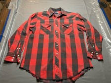 Vintage Wrangler Flannel Shirt 17 X 34 Men s USA Made Red Black Plaid Check