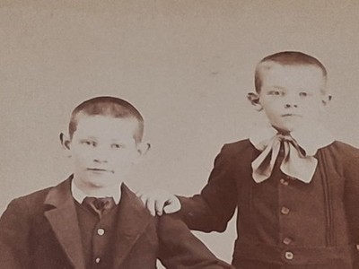 Antique Cabinet Card, Two Young Lads, T.M. Hawley's Photographic Studio NY