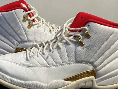Jordan Air Jordan 12 Retro White Red Gold High Top Leather Basketball Sneakers