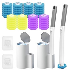 2 Pack Disposable Toilet Bowl Cleaner Wand and Holder Set, Toilet Brush Dispo...