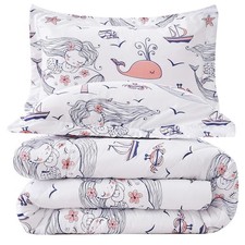 Jsd Mermaid Twin Comforter Set For Girls 2 Piece Ocean Theme Microfiber