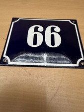 ALTE EMAIL EMAILLE Emailleschild Emailschild  HAUSNUMMER 66 BLAU/WEISS 20 x 14 