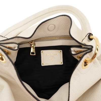 Prada Hobo Shoulder Bag White Leather Embossed Logo | eBay