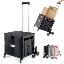 Foldable Utility Cart with Stair Climbing Wheels, Collapsible Rolling Crate w...