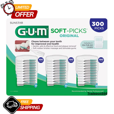 GUM Soft Picks Dental Floss Picks with Cases Gum Stimulators Oral Care, 300 CT.
