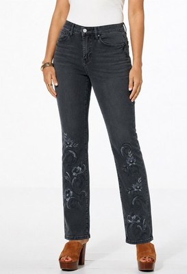 NWT - DG2 Floral Embroidered New Classic Stretch Straight-Leg Jeans, Gray - 10T