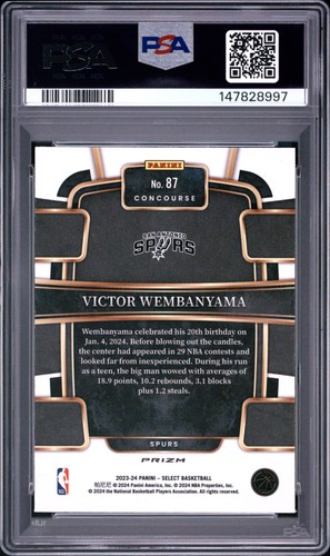 2023 PANINI SELECT RED WAVE #87 VICTOR WEMBANYAMA PSA 8 - Picture 2 of 2