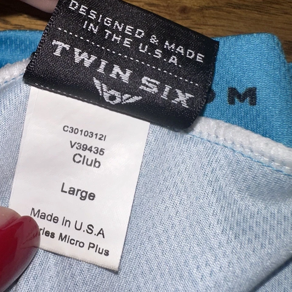 Twin Six Club Cycling Jersey Blue Micro Plus Full Zip Pockets USA Mens L Flaw - Image 4 of 4