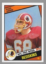 Russ Grimm Redskins 1984 Topps NFC Pro Bowl #3 Football Card Rookie RC. rookie card picture