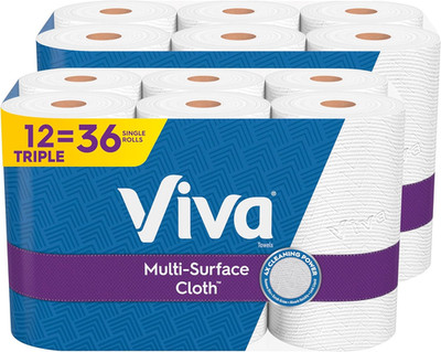 Multi-Surface Cloth Paper Towels, 12 Triple Rolls, 165 Sheets per Roll (2 Pac...