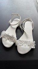 Women's Bridal Shoes Size 7 US White Flowers Flats