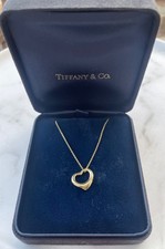 Tiffany & Co Elsa Peretti 18ct Gold 15mm Open Heart Pendant Necklace 16” Boxed