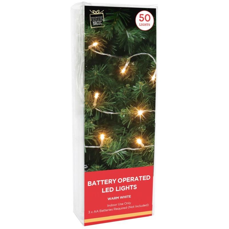 Festive Magic LED Battery Operated 50 String Lights Warm White