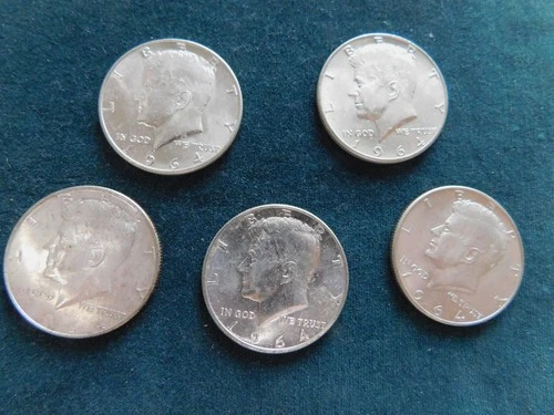 (5) Uncirculated 1964-D Denver Mint Silver Kennedy Half Dollars