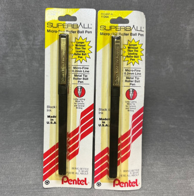 Lot of 2 - Vintage NOS PENTEL SUPERBALL 0.2mm Micro Fine Pen   Black Ink