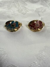 Vintage Cloisonné Scarf Clips Floral Set Of 2 Free shipping! 