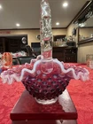 Vintage Exquisite Fenton Plum Opalescent Hobnail Double Ruffled Basket 8.5” MCM