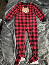 Carters One Piece Pajamas With Teddy Bear Logo, Plaid Size 4t