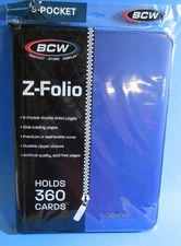 BCW GAMING Z-FOLIO 9-POCKET LX ALBUM - BLUE, HOLDS 360 CARDS, ZIPPER CLOSURE