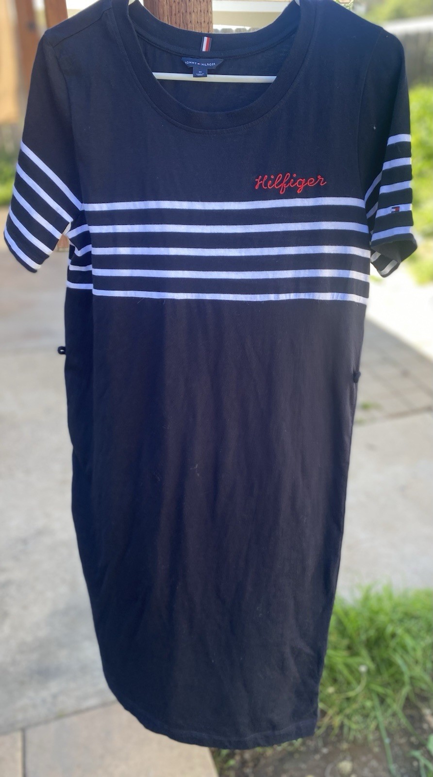 Tommy Hilfiger Women's Navy Blue NWT Flag Logo Stripe T-Shirt Dress Size L