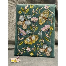 Embroidered Butterfly Velvet Journal Diary Notebook with Charm Teal