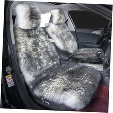 2 Pack Fluffy Sheepskin Car Seat Cover - 2 Pcs Front Seat Cover - Wolf Tipped