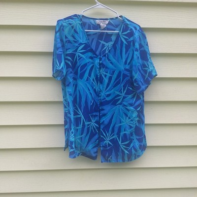 Vtg Y2K Borcellini Button Down Trippy 70's Psychedelic 15/16 Tropical Island LZ