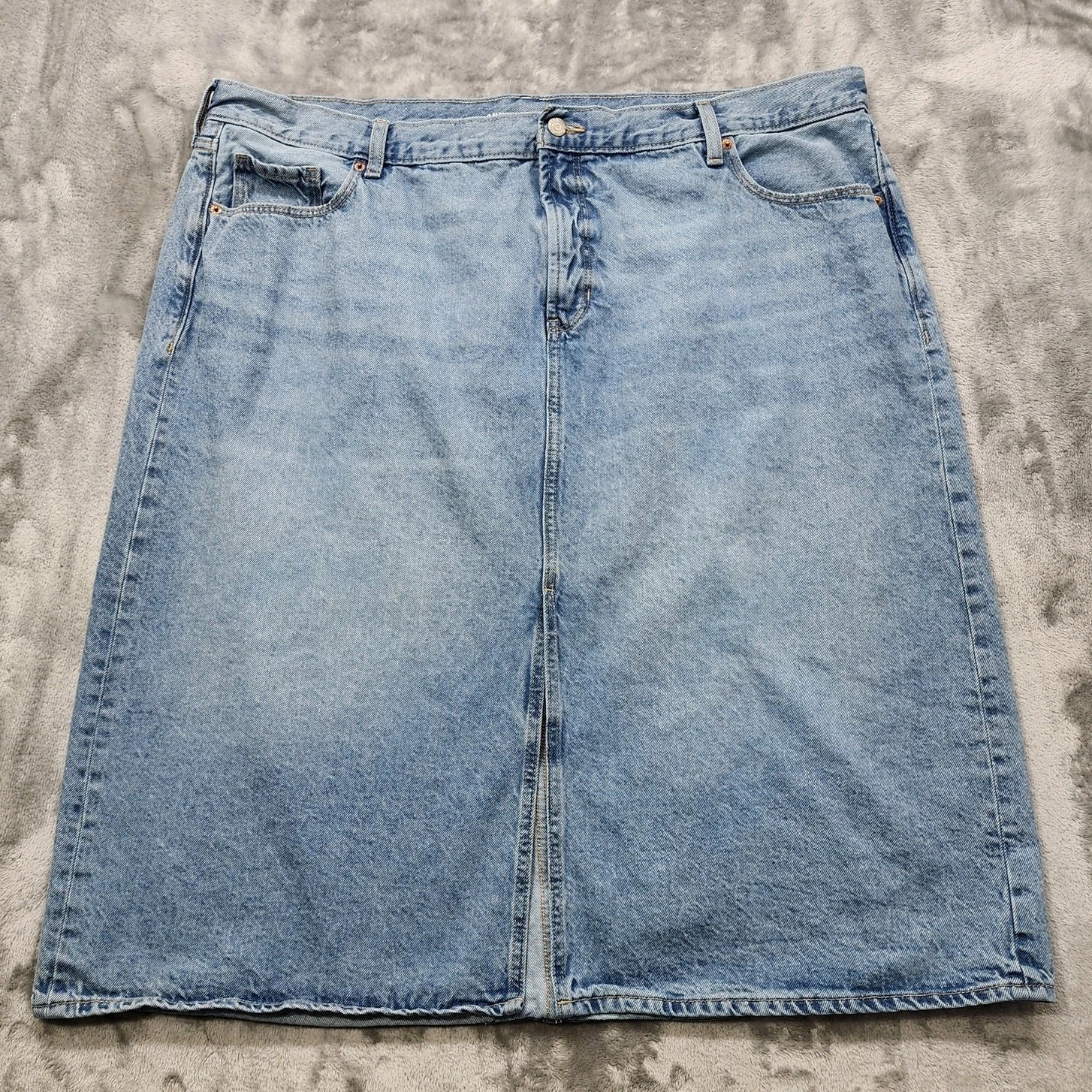 Old Navy Skirt Womens 24 Blue High Rise Pencil Midi Front Slit Stretch Casual