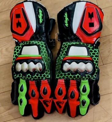Kawakaki  Motorcycle Leather Racing Gloves Custom Riding Gloves 