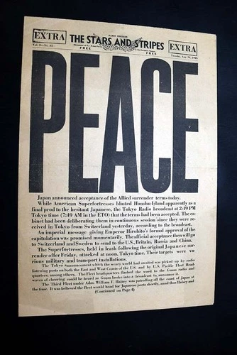 Best JAPANESE SURRENDERS Peace World War II Ends 1945 Stars & Stripes Newspaper