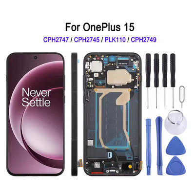 Original AMOLED Display LCD Screen Touch Digitizer Frame (Black) For OnePlus 15
