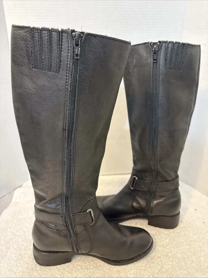 Botas de montar Seychelles para mujer de cuero negro altas con doble cremallera con correa al tobillo talla 7 Foto 4 de 4