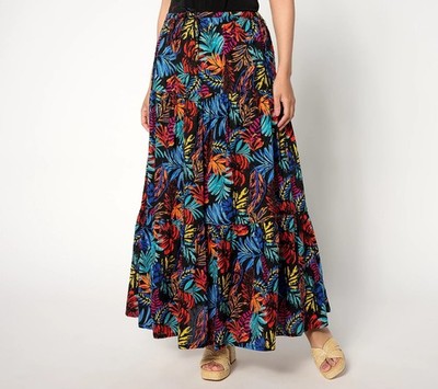 Destination 365 Tiered Skirt Size Medium Petite Printed Clip Jacquard Boho NEW