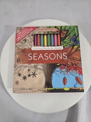 Seasons Adult Coloring Book Set Color Your Way To Calm 24 Color Pencils Open Box