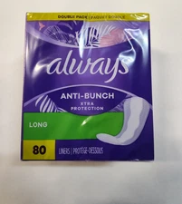 Always Xtra Anti-Bunch Protection Daily Liners, Long, Unscented, 80 Count