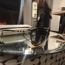 Burberry womens Cat Eye Sunglasses Black Frame Striped Gray Gradient Lens