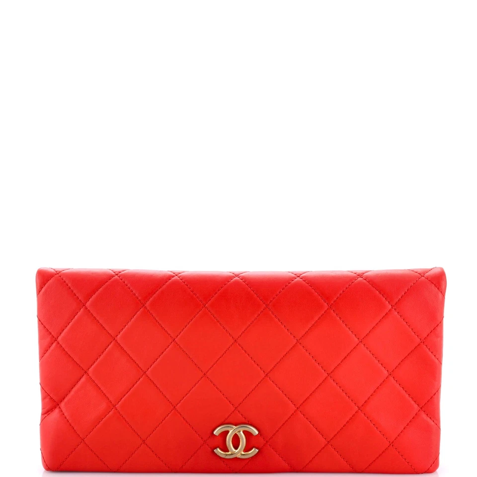 Chanel CC Foldover Clutch Quilted Lambskin Large