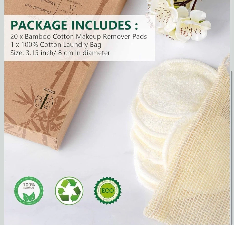 20 Pack Cotton Pads - Reusable Eco-Friendly Bamboo Face Cleaning Pads - Image 2 of 4