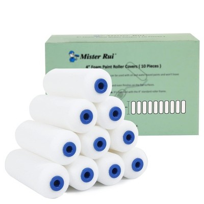 Mister Rui Foam Paint Roller, 4 Inch Roller 10 4 Inch,10 Pack, Blue Cap 