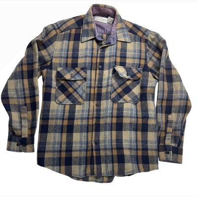 #ad Vintage Sears Roebuck and Co Plaid Flannel Shirt Mens Medium Wool Blend $29.39