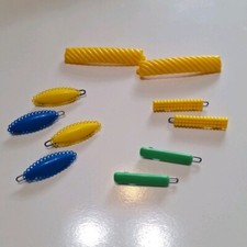 Vintage Plastic.Goody Barrettes 5 Pair Lot Blue Green Yellow Metal Bar Lace
