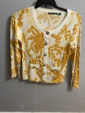 Michael Simon Women Sweater Size Large White Yellow Gold Long Sleeve