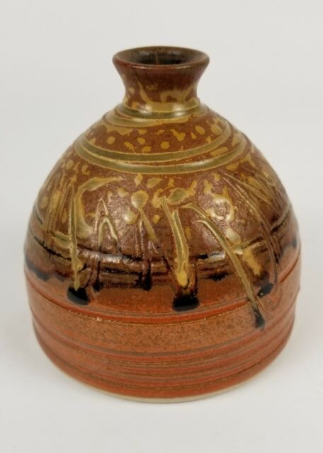Whynot Studio Art Pottery Small Brown Natural Vase/Oil Lamp Signed Whynot NC Whynot Studio Art Pottery Small Brown Natural Vase/Oil Lamp Signed Whynot NC