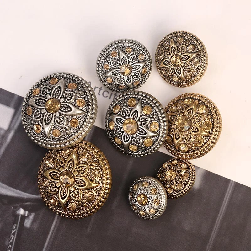 6Pcs Bottoni con Gambo Rotondo Strass Cucire Bottoni per Giacca Cappotto Giacca - Immagine 3 di 4