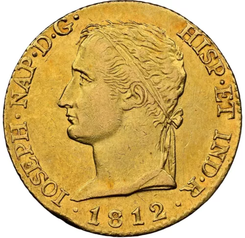 SPAIN - 1812 Napoleon - Gold "De Vellon" 80 Reales- NGC AU53 - RARE ONLY 2 FINER