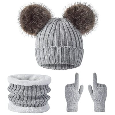 3 Pcs Women Winter Knit Beanie Hat Scarf Touchscreen Gloves  display picture 2