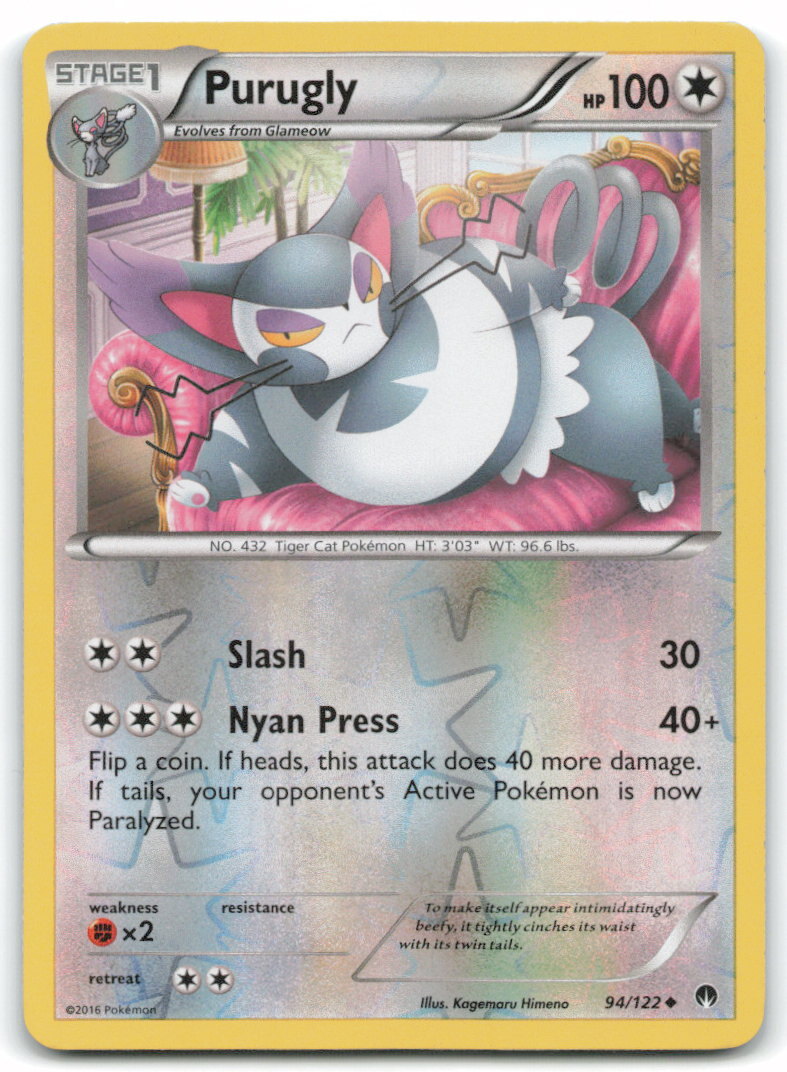 Purugly #94/122 XY: BREAKpoint Uncommon Reverse Holo - LP - Pokemon Card 4B